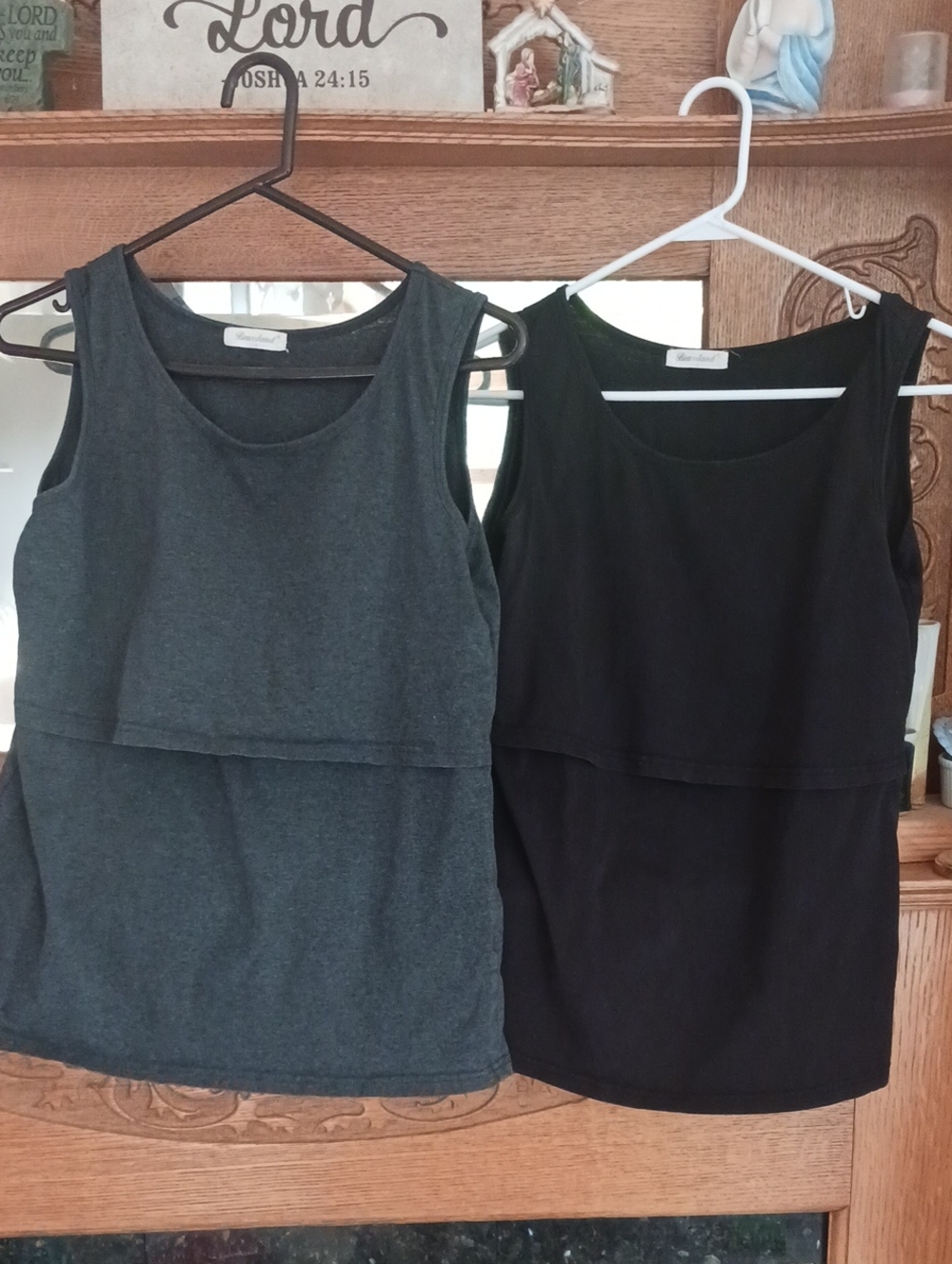 2 | Cotton Bearsland Layered Nursing Tank Tops — Black & Charcoal